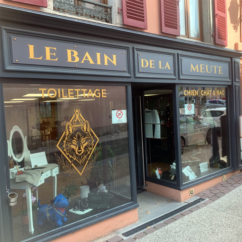 lettrage et logo peints à la main sur vitrine par Atelier OFACTORY